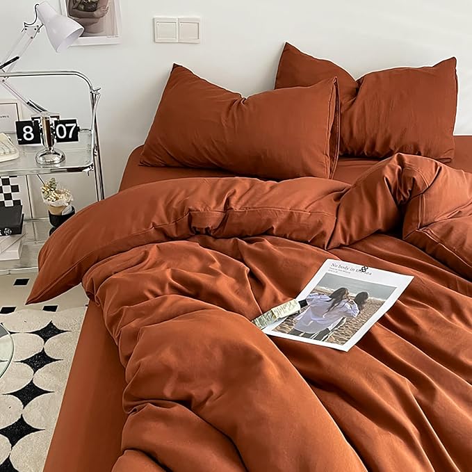 Luxlovery Burnt Orange Comforter Set King Rust Bedding Comforter Set Caramel Caramel Blanket Quilts 3 Piece Cinnamon Color Bedding Set for Women Men King Bed