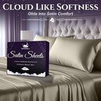 SLEEP SANCTUARY Satin Sheets Twin Size – 3 Piece Luxury Silky Bed Set, Softer Than Silk, 15" Deep Pocket, Cooling & Wrinkle-Free, Moisture-Wicking & Breathable for Hair & Skin (Taupe)
