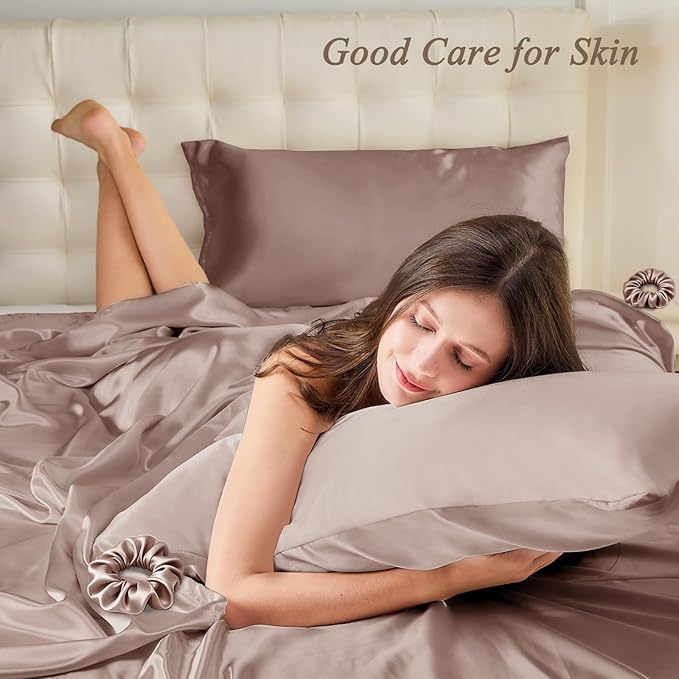 Vielit Standard Satin Pillowcase for Hair 2pc,Similar to Silk Pillow Cases,Easier Care Than Silk Pillowcase,Gifts for Women Men,Rose Taupe,20x26 & Envelope Closure and 2 Satin Scrunchies