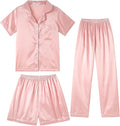 Hupohoi Unisex Girls Boys Kids Pajama Sets Button Down Satin Sleepwear Nighty 3PCS Silky Lounge Sets Nightwear