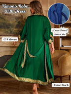 ChiaoLezhee Satin Robe Sets For Women, 2-PC Lightweight Bathrobe, Silk Sleepwear Kimono Bridesmaid Sexy Robes