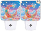 Crescent Moon Night Lights Plug Into Wall, Fanciful Playful Stars Clouds N/a Pastel Peach Led Night Lights Plug Into Wall Outlet for Bathroom Hallway Stairs Decor 2pcs