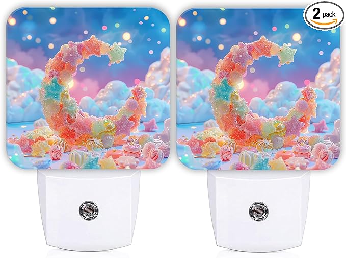 Crescent Moon Night Lights Plug Into Wall, Fanciful Playful Stars Clouds N/a Pastel Peach Led Night Lights Plug Into Wall Outlet for Bathroom Hallway Stairs Decor 2pcs