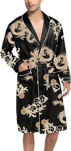 SWOMOG Men's Satin Robe Silky Kimono Bathrobe with Shorts Set Lightweight Soft Loungewear Nightwear