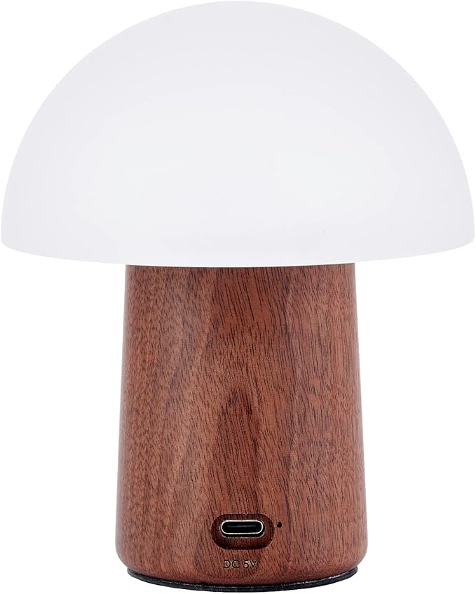 Gingko Mini Alice Mushroom Lamp - Natural Walnut Wood - Touch Control - 7 RGB Lights and Warm Light Mode