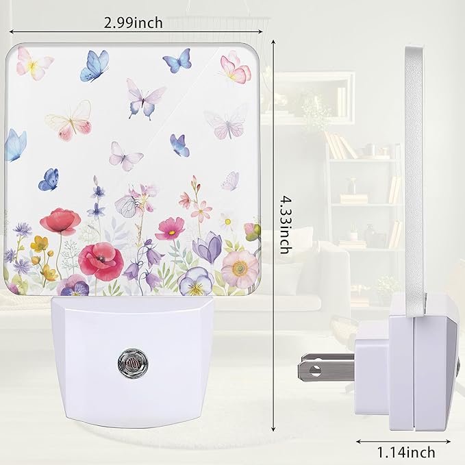 Meadow Butterfly Night Light, Night Light Plug into Wall with Dusk to Dawn Sensor, LED Lamp Energy Saving Lights for Men Women Boys Girls,Lamp for Bedroom Bathroom Hallway