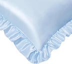 Silky Satin Ruffled Pillow Cases for Hair and Skin,Light Blue Silk Pillowcases King Set of 2 with Envelope Closure Princess Room