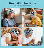 Toddler Headband Headphones Wireless, Kids Bluetooth Earphones for iPad, Safe Volume - Wired School Headphones with 3.5 MM Jack, Sleep Mask for Kids, Travel Accessories Gift for Boys & Girls (Panda)