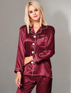 SWOMOG Womens Silk Satin Pajamas Set Long Sleeve Button Down Sleepwear 2 Piece Lounge Set Pj Set XS-3XL
