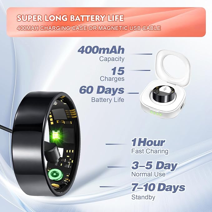 Smart Ring Health Tracker for Women Men, Sleep Tracker with Heart Rate,SpO₂,Blood Pressure, Fitness Ring for Activity Monitoring, No Subscription, Step Tracker Ring for ios&Android (Black, #13)