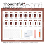 Modelones Brown Press on Nails, Short Square Fake Nails, Semi-Transparent Reusable Nail Kit with Nail Glue Adhesive Tabs Mini Nail File, Nails Press Ons 32Pcs16 Sizes, Women Girl Gift