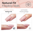 Modelones Nude Pink Press on Nails, Spring Short Square Fake Nails, Semi-Transparent Reusable Nail Kit with Nail Glue Adhesive Tabs Mini Nail File, Nails Press Ons 32Pcs16 Sizes, Women Girl Gift