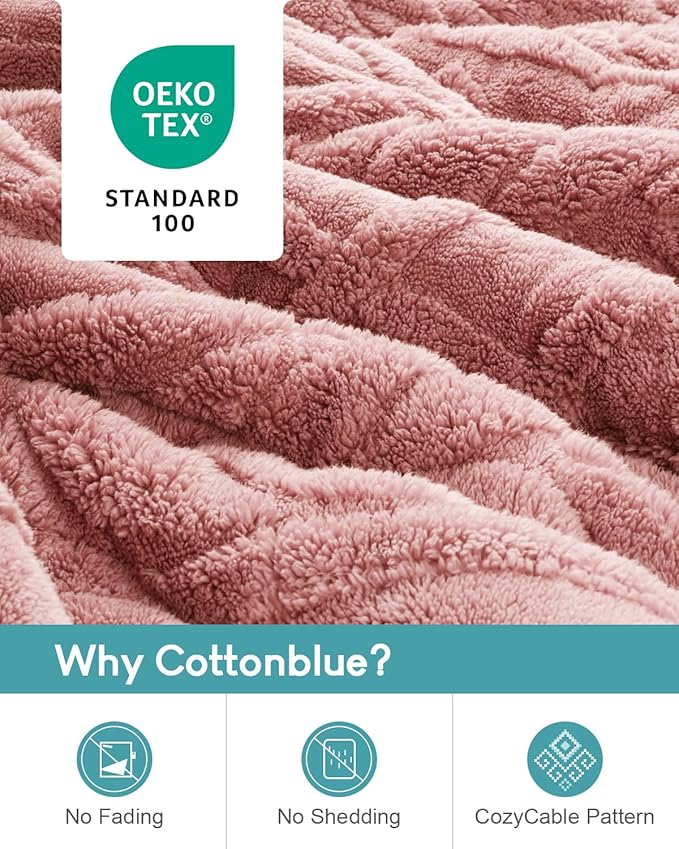 Cottonblue Jacquard Weighted Blanket 15 lbs for Adults Queen Size, Ultra Soft Sherpa Fleece Blanket for Relax and Sleep, Cozy Comfort Heavy Bed Blankets with Glass Beads, 60x80 Inches, Apricot Pink