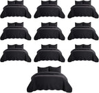 IR Imperial Rooms Queen Quilt Bedding Set (90" x 96") - Bulk Pack of 10 Wholesale for Hotels, Guest Bedroom & Airbnbs - Lightweight Microfiber Reversible Embossed Quilts Bedspreads (Black)