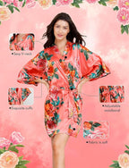 EPLAZA Silk Robes for Women Satin Robe Short Sexy Print Flower Kimono Loungewear Wedding Bridal Party