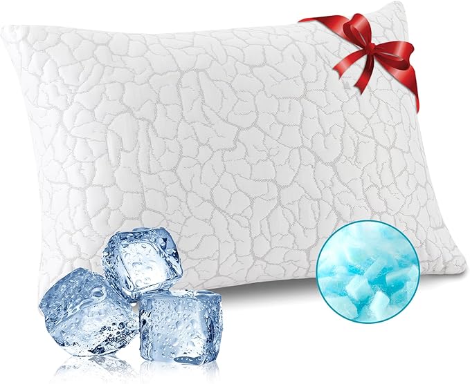 Cooling Pillows for Sleeping 1 Pack, Standard Size Adjustable Shredded Memory Foam Pillows, Firm Bed Pillows for Side, Back, Stomach, Hot Sleepers, Cold Single Pillow for College Dorm Room