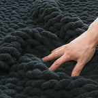 YAAPSU Chunky Knit Throw Blanket for Couch, 51"x63", 100% Hand Knitted Thick Cable Knit with Cozy Jumbo Chenille Yarn, Soft Large Rope Knot Crochet Blankets for Sofa Bed Living Room Décor, Black Grey