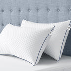 Cooling Standard Pillows Set of 2, Shredded Memory Foam Pillows Standard Size, Adjustable Firm Bed Pillows for Side Back Stomach Sleepers, Standard Pillow for Sleeping with Zip Washable Cover