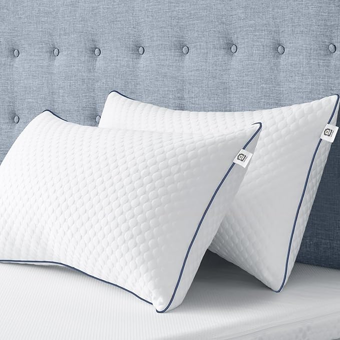 Shredded Memory Foam Pillows King Size Set of 2, King Pillows for Sleeping 2 Pack, Adjustable Firm Pillows for Side Back Stomach Sleepers, Washable Support Bed Pillows
