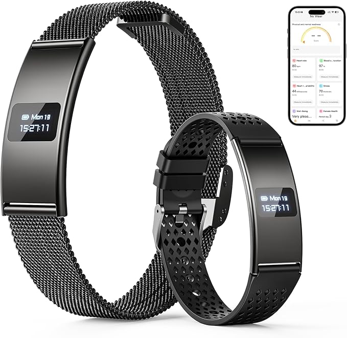 Smart Bracelet, Subscription-Free 24/7 Health Tracking, Heart Rate, SpO2, HRV & Sleep Tracker with IPX8 Waterproof, Wearable Activity & Fitness Tracker, 7-Day Battery, 2 Bands (Black)
