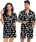 SWOMOG Satin Matching Pajamas Sets Couple Silk Button Down Nightwear Women & Men Short Sleeve Sleepwear 2 Pieces Loungewear