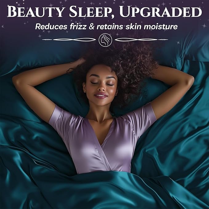 SLEEP SANCTUARY Satin Sheets King Size – 4 Piece Luxury Silky Bed Set, Softer Than Silk, 15" Deep Pocket, Cooling & Wrinkle-Free, Moisture-Wicking & Breathable for Hair & Skin (Sea Teal)