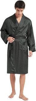Men's 100% Mulberry Silk Long Robe Kimono Paisley Print Bath Robe, Heavy Silk 19 Momme Dressing Gown
