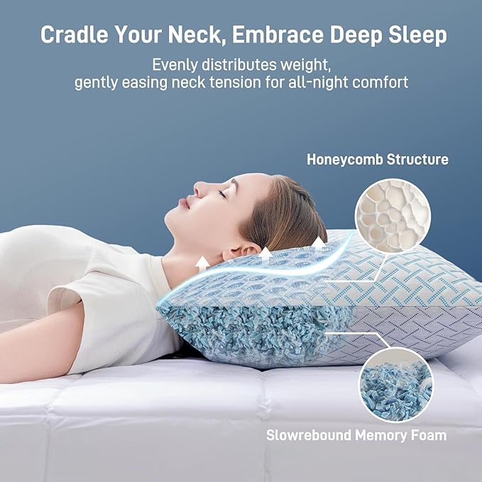Alkyonos Shredded Memory Foam Cooling Medium Soft Viscose Derived from Bamboo Pillow Queen Size, Adjustable Hypoallergenic Hotel Quality Pillow for Back, Stomach and Side Sleeper, Oeko-TEX Certified