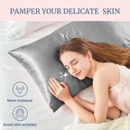 BEDELITE Satin Pillowcase for Hair and Skin, Super Soft and Cooling Similar to Silk Pillow Cases 2 Pack with Envelope Closure, Gift for Women Men(20"x26" Standard Size, Grey)