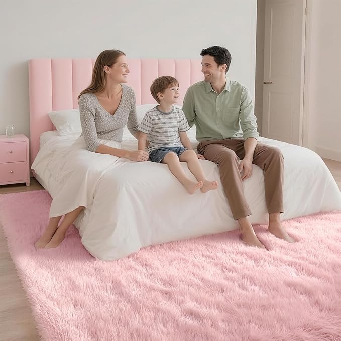 Shag Pink Rug 9x12 Area Rugs for Bedroom Living Room - Non Slip Ultra Soft Large Fluffy Fuzzy Shag Plush Shaggy Furry Rug for Dorm Kids Room Nursery Playroom, Home Office Big Modern Carpet