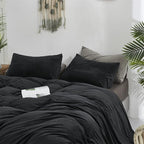 CLOTHKNOW Black King Size Comforter Set Velvet Bedding Comforter Sets Soft Comforter Cozy Black Comforter with 2 x Pillowcases