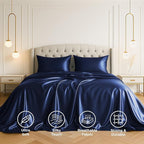 Pure Bedding Satin Sheets Twin Hotel Luxury Silky Bed Sheets - Extra Soft 1800 Microfiber Sheet Set, Wrinkle, Stain Resistant - Deep Pocket Fitted Flat Sheet, Pillow Cases (3-Piece, Midnight Blue)