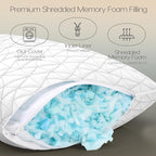 CushyOasis Shredded Memory Foam Pillows, Bed Pillows for Sleeping, Queen Size Pillows, Cooling Pillow, Stomach and Back Sleepers with Removable Washable Pillowcase (Queen*1)
