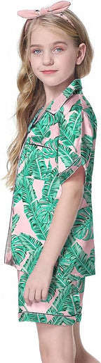 Girls & Womens Satin Pajamas Set, Silk Button-Down Sleepwear 2 Piece Nightwear, 3 Years - Women XXL