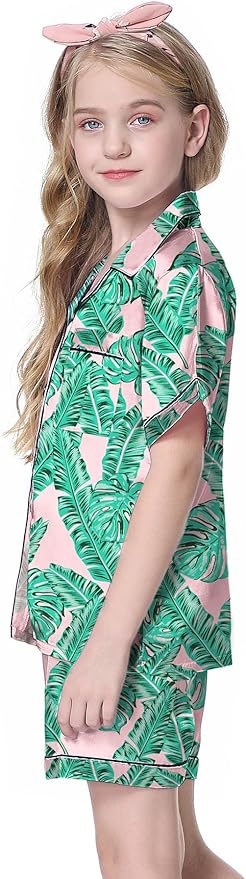 Girls & Womens Satin Pajamas Set, Silk Button-Down Sleepwear 2 Piece Nightwear, 3 Years - Women XXL