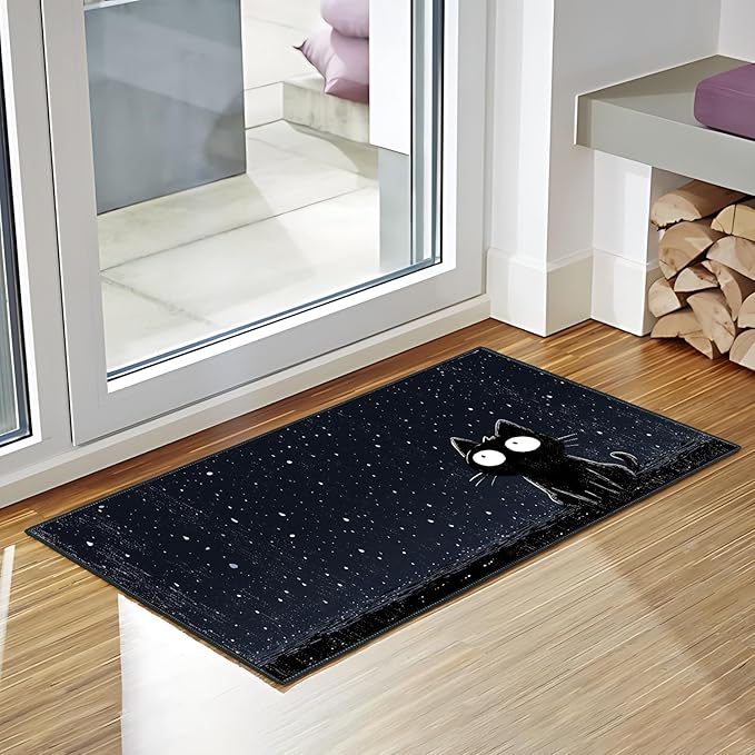Cat Area Rug 2x3 ft Entry Rug Washable Boho Rugs Non Slip Low Pile Floral Door Mat Small Carpet for Bedroom, Bedside, Kids Room, Office, Dining Room