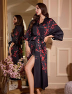 Kihnop Women's Floral Long Kimono Robe Long Satin Robe Long Silk Robe Ladies Kimonos Silky Bathrobe Cover Up, One Size