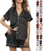 WJing Yi Jia Womens Silk Satin Pajamas Loungewear Two-Piece Sleepwear Button-Down Floral Pj Set XS-4XL