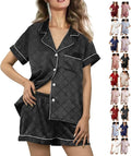WJing Yi Jia Womens Silk Satin Pajamas Loungewear Two-Piece Sleepwear Button-Down Floral Pj Set XS-4XL