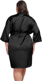 Women's Plus Size Satin Kimono Robes Short Silky Bathrobe Wedding Getting Ready Sleepwear Loungewear