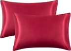 King Size Satin Pillowcase Set of 2 with Envelope Closure,Wine Red Silk Pillowcase for Hair and Skin (20x36)