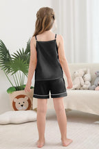 Weixinbuy Girls Pajamas Silk PJS Set Sleeveless Pajama Tank Elastic Waist Shorts Sleepwear Kids Summer Nightwear Clothes Set