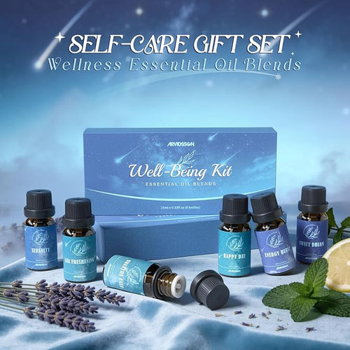 ARVIDSSON Essential Oil Blends Set, Well-Being Blend Gift Set - Sweet Dreams, Happy, Serenity, Breathe, Energy, Air Freshening, Natural Essential Oils for Diffusers, Candle Making