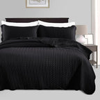 IR Imperial Rooms King Quilt Bedding Set Size (106" x 96") + 2 Pillow Shams (20" x 36"+ 2") - 3 Pcs All Season Lightweight Reversible Microfiber Coverlet Embossed Quilt Bedspread (Black)