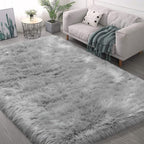 Fluffy Area Rug, Grey Faux Fur Rug for Bedroom 3'x5', Soft Shag Fuzzy Rugs for Living Room, Gray Furry Bedside Nursery Rug Plush Indoor Floor Carpet for Kids Room Teen Dorm,Home Decor Aesthetic