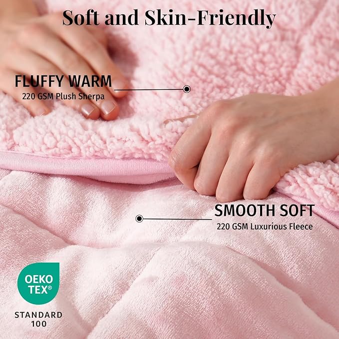 Topblan Sherpa Fleece Weighted Blanket 20lbs, Uniformed Color with Fuzzy Fleece and Shaggy Sherpa to Help with Better Sleep, 60x80 inches, Pink