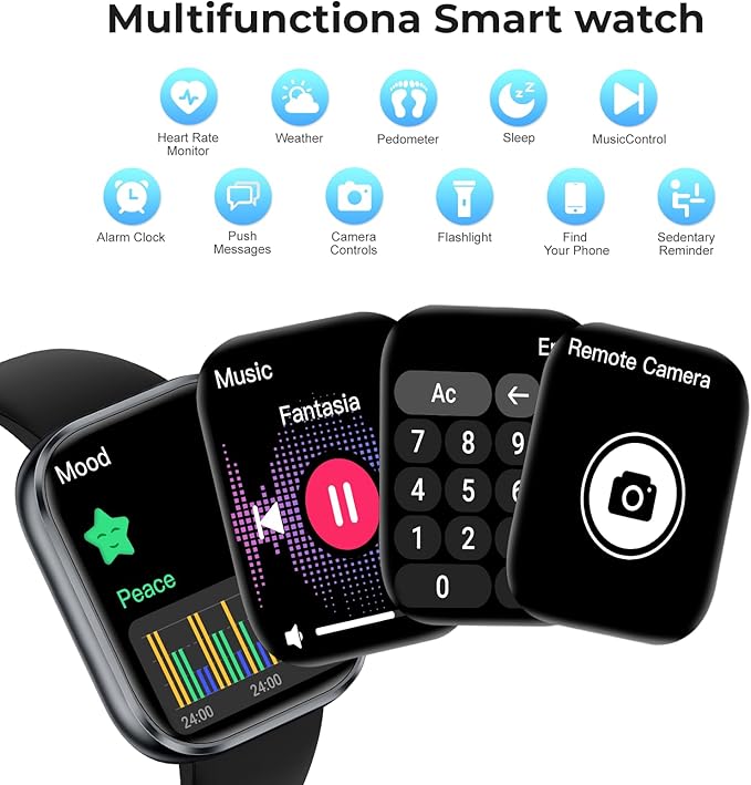 Smart Watch for Men Women, 1.83" HD Touchscreen Fitness Watch with Bluetooth Call&Message Notifications, 110+Sport Modes, 24/7 Heart Rate/Sleep Monitor, IP68 Waterproof Fitness Tracker for Android iOS