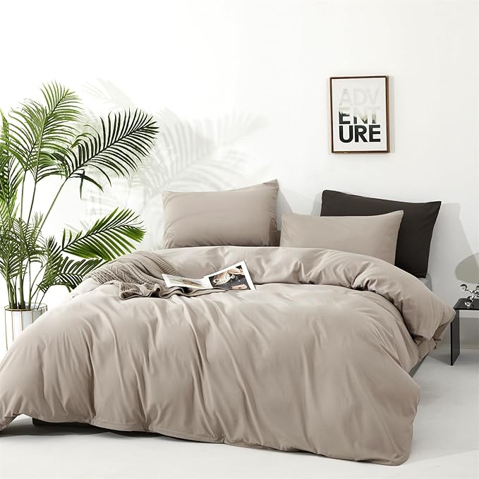 Cottonight Beige Comforter Set California King Cream Khaki Bedding Comforter Set Cal King Solid Light Champagne Blanket Quilts Modern Soft Breathable Taupe 3 Piece Light Khaki Bedding Set