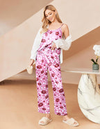 Ekouaer Women Silk Satin Pajamas Sleeveless Pjs Set 2 Piece Summer Loungewear Sleepwear with Pockets S-XXL