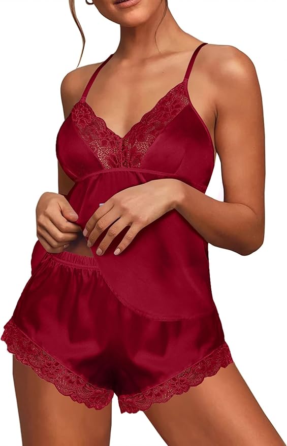 Avidlove Satin Pajamas Set Womens Lace Sleepwear Sexy Lingerie Cami Shorts Set S-XXL